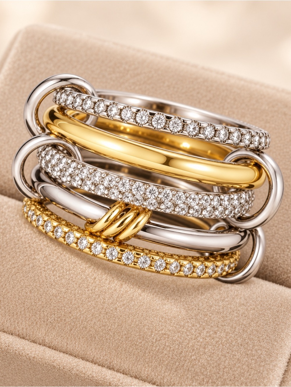 Silver Gold Diamond Stackable Multi Ring Set of 5 Rings • Statement • Fidget Lux